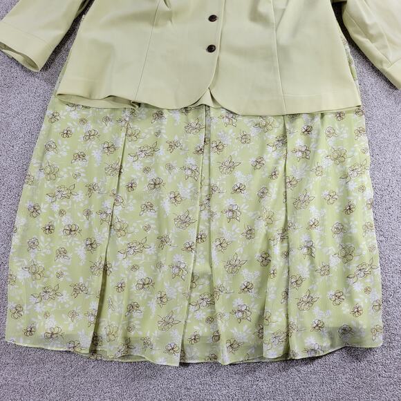 Sandra Darren Womens Suit Set 24W Green 2 Piece Jacket Floral Midi Skirt Career - Picture 14 of 16